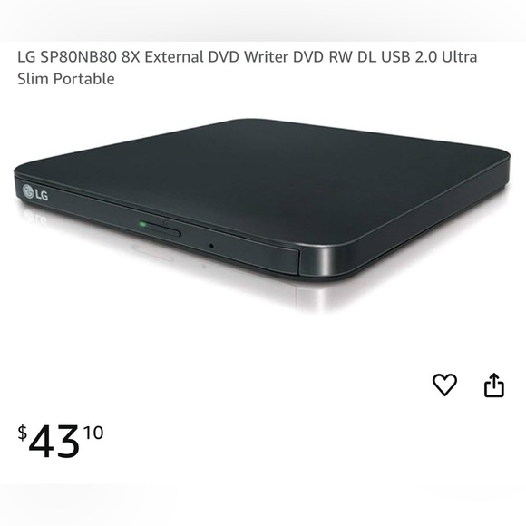 LG Other - LG SP80NB80 8X External DVD Writer DVD RW DL USB 2.0 Ultra Slim Portable